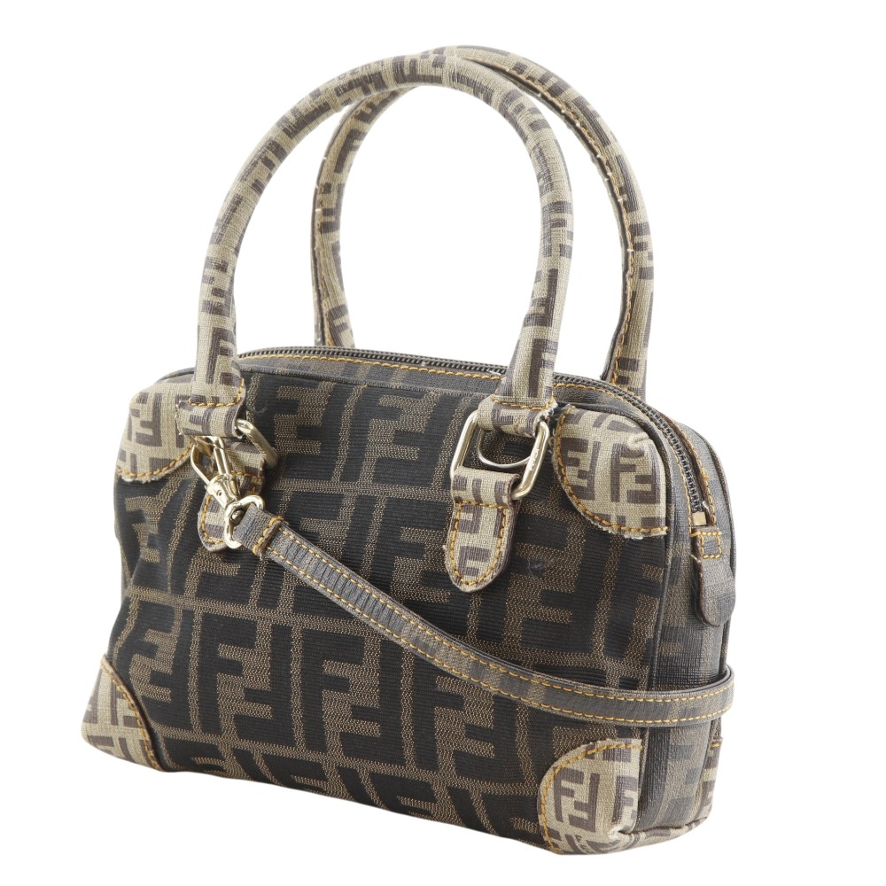 FENDI Mini Boston 2-Way Shoulder Bag Handbag Zucca Brown Nylon