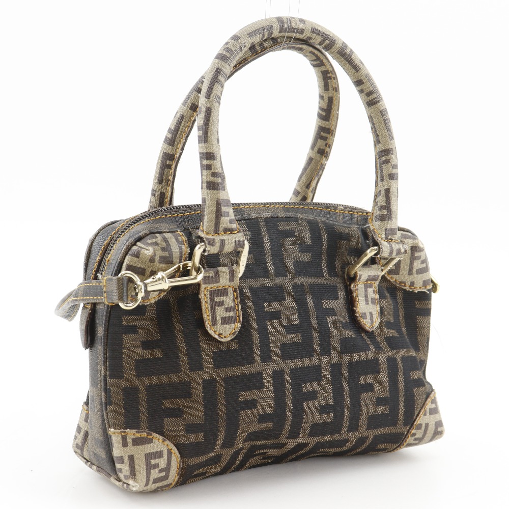 FENDI Mini Boston 2-Way Shoulder Bag Handbag Zucca Brown Nylon