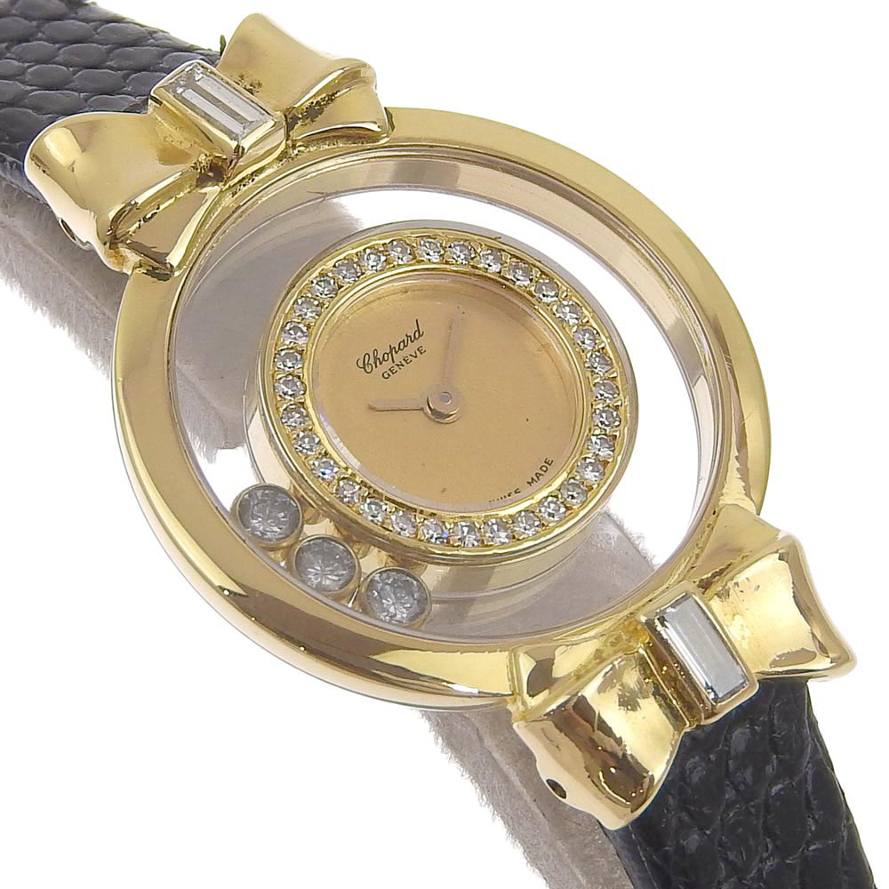 Chopardショパールラウンドフェイス腕時計　金イエローゴールド　革メンズ