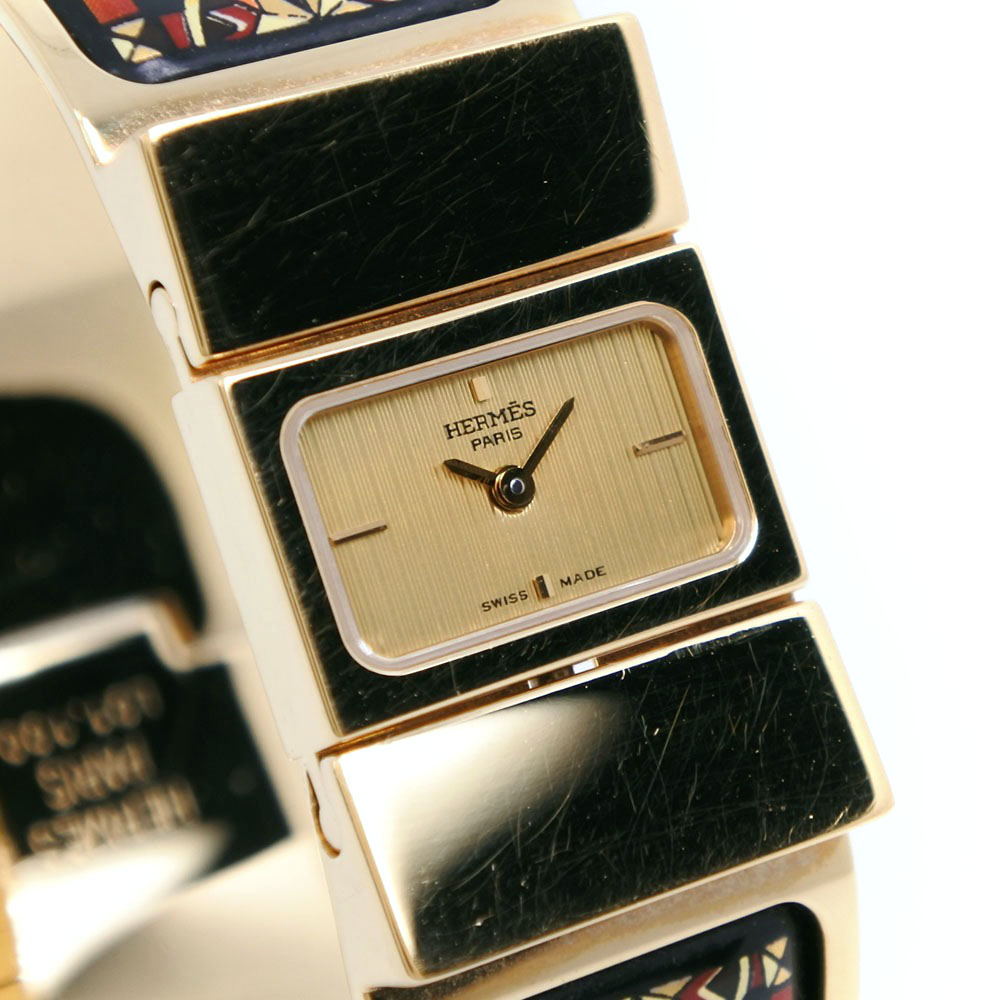 【HERMES】エルメス ロケ L01.201 金メッキ クオーツ レディース ゴールド文字盤 腕時計