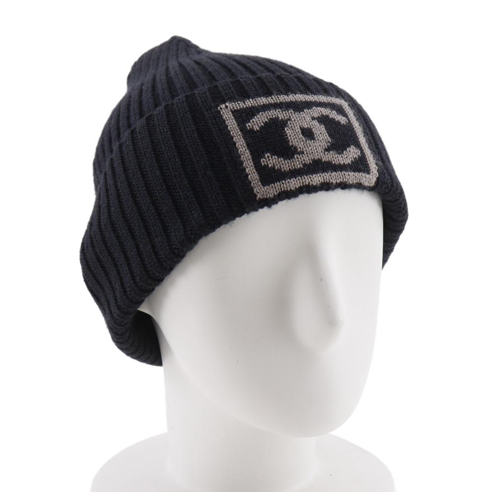 CHANEL COCO Mark Other hats Sports line black wool/silk/cashmere unisex Chanel Black Cashmere Knit Hat CC Logo One Size main image 3