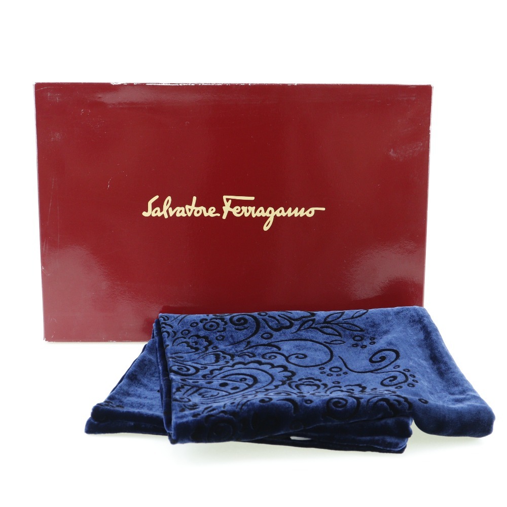 Salvatore Ferragamo】サルヴァトーレフェラガモ マフラー ベロア 紺